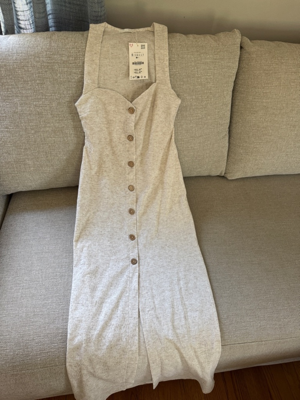 Zara Cream Button-Front Midi Knit Dress